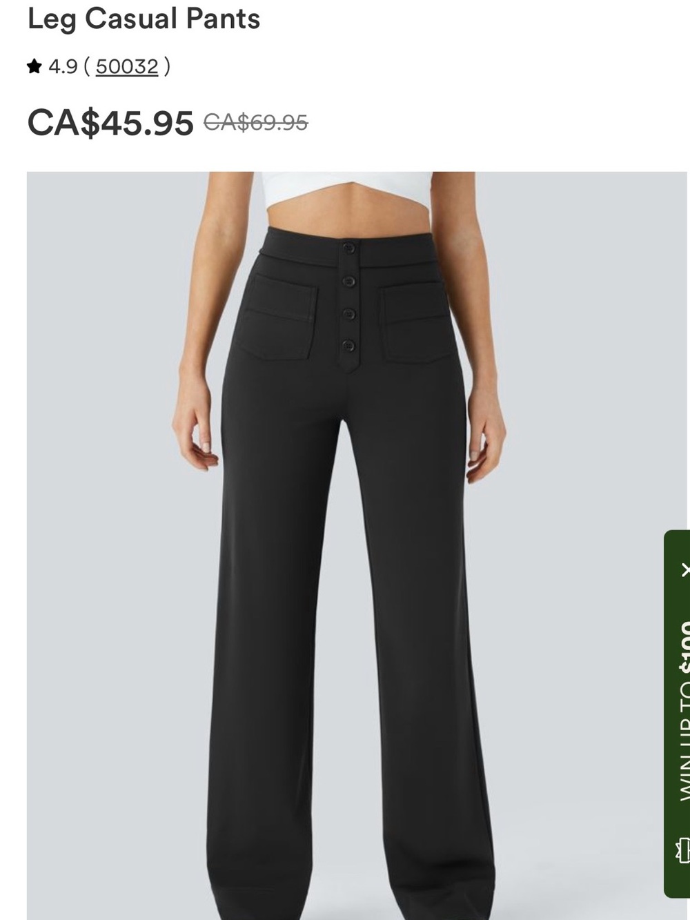 Halara High-Waist Black Wide-Leg Pants with Front Button Detail